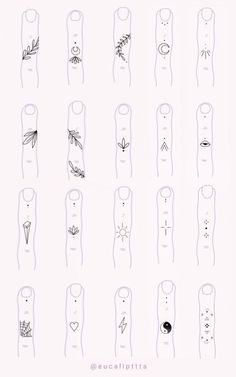 an illustrated drawing of different types of fingernails with arrows and leaves on them