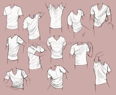 a bunch of different types of shirts on a pink background