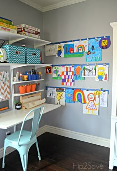 Playroom Art Display Wall, Displaying Kids Artwork Diy, Artwork Display Wall, Kids Art Area, Kids Art Room, Kids Artwork Display, Kids Art Space, Kids Art Display, Art Display Wall