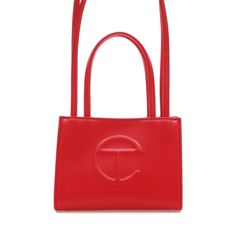 Small Red Purse, Red Telfar Bag Outfit, Red Telfar Bag, Uniform Fits, Influencer City, Telfar Shopping Bag, Red Uniform, Telfar Bag