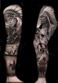 an image of native american tattoos on the back of someone's arm and leg