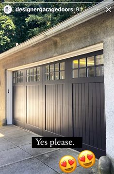 an image of a garage door with two smiley faces on the front and one in the back