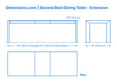 the measurements for a dining table and bench