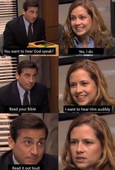 an image of the office characters talking about each other's feelings and sayings