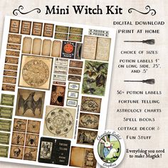 the printable mini witch kit includes all kinds of cards, tags and stickers