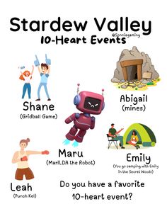 the stardew valley poster shows different types of characters and their names for each character