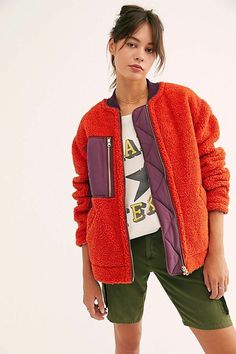 Fall Patchwork Outerwear For Layering, Red Fleece Jacket For Fall, Red Patchwork Outerwear For Winter, Red Casual Fleece Jacket With Pockets, Casual Red Fleece Jacket With Pockets, Casual Red Patchwork Outerwear, Free People Coats, Free People Jacket, Sherpa Jacket