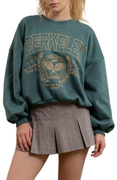 Show off sporty style in this Berkeley Tennis Club pullover sweatshirt constructed from soft fleece in a comfy, oversized fit. 24 1/2" length Crewneck 100% polyester Hand wash, line dry Imported Cheap Sporty College Sweater, Trendy Long Sleeve Sports Sweatshirt, Trendy Long Sleeve Sweatshirt For Sports, Trendy Long Sleeve Sweatshirt For Sports Season, Collegiate Sports Sweater For Fall, Winter Sports Sweatshirt With Relaxed Fit, Winter Sports Sweatshirt In Relaxed Fit, Long Sleeve Sportswear Sweats For College, Trendy Long Sleeve Sweats For Sports