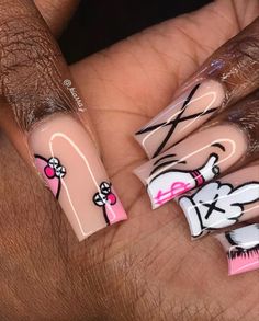 pinterest @diorrdxll Animated Nail Design, Kaws Nails, Fye Nails, Bday Nails, Teen Nails, Mindless Behavior, Bears Nails