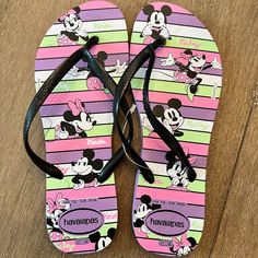 Havaianas Women's Slim Disney Stripe Flip Flop Sandal Size 7/8 Like New, Never Worn Cute Non-slip Flip Flops For Swimming, Multicolor Synthetic Flip Flops For Swimming, Playful Adjustable Multicolor Flip Flops, Playful Black Sandals For The Beach, Fun Multicolor Synthetic Flip Flops, Fun Adjustable Flat Flip Flops, Adjustable Fun Flat Flip Flops, Flip Flop, Flip Flop Sandals