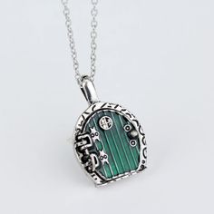 Silver Hobbit Hole, Lord Of The Rings Pendant Locket Necklace - Green Door Pendant Locket, Hobbit Hole, Green Door, Necklace Green, Door Color, Gold Tone Necklace, Green Necklace, Beautiful Necklace, Silver Chain Necklace