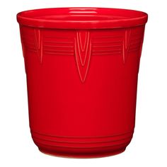 a large red plastic pot on a white background