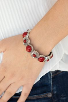 Garden Flair Red Bracelet Bracelets Trendy, Red Bracelet, Silver Frames, Red Bracelets, Paparazzi Accessories, Stretchy Bracelets, Paparazzi Jewelry, Red Bead, Jewelry Business