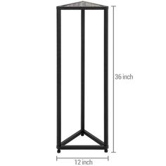 a tall black metal plant stand with measurements