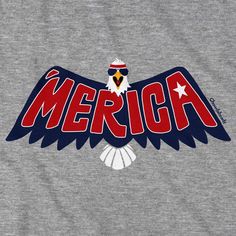 an eagle with the word merica on it's chest