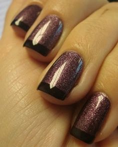 Nails / Chloe's Nails French Manicure Gel, Chloe Nails, French Tip Gel Nails, Gel Nails French, Gel French Manicure, Black Tips, Gel Nail Art Designs, Nail Art Gel, Purple Sparkle