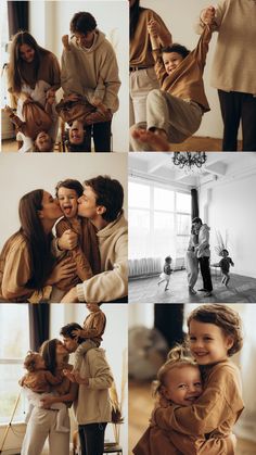 a collage of photos with people in the background and one woman holding a child