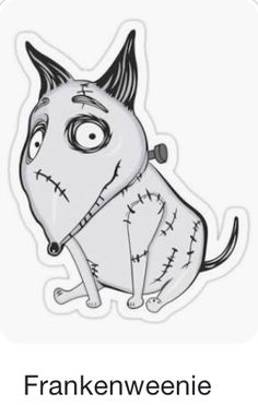 a sticker with a cartoon cat on it's face and the words, frankenweenie