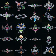 a bunch of different designs on a black background