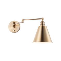 a brass wall light with an adjustable arm