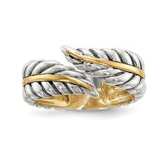 Sterling Silver w/14k Antiqued Leaves Bypass Ring Jewelry Cleaning Solution, Womens Rings Fashion, Bypass Ring, Solid Gold Ring, Sterling Silver Rings Bands, Signature Jewelry, Silver Band Ring, Fashion Ring, Fine Jewelry Gift