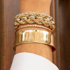 The Club Bracelet Elegant Engraved Braided Bangle Bracelet, Elegant Engraved Cuban Link Jewelry, Elegant Rope Chain Jewelry In Cuban Link Style, Elegant 14k Gold Rope Chain Bracelet, Stacked Bracelets, Bracelet With Diamonds, Monogram Bracelet, Cuff Bangle Bracelet, Gold Bangles Design