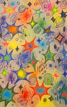 an abstract painting with stars and swirls on it