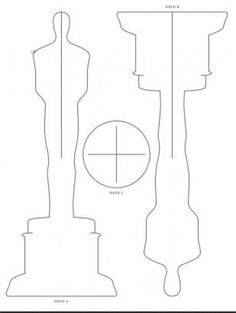 an outline drawing of the top and bottom part of a sculpture, with measurements for each piece