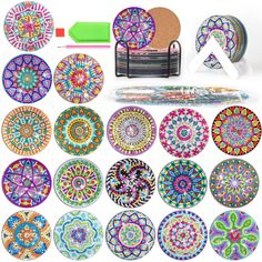 PRICES MAY VARY. Package Includes:You will get 18 different mandala themed diamond painting coasters, 18 stickable cork bases, 2 coaster holders, 1 diamond painting pen, 1 diamond tray, enough colored diamonds, 1 clay, the set contains all the accessories and tools you need for DIY diamond painting coasters. Premium Quality: These diamond art coaster made of thickened acrylic plastic, not easy to wear, break or deformation, to ensure long time use. The cork base can be attached to the back of th Diamond Art Coasters, Home Table Decorations, Mandala Coasters, Coaster Holders, Painting Coasters, Painted Coasters, Coaster Projects, Beginners Art, Art Coaster