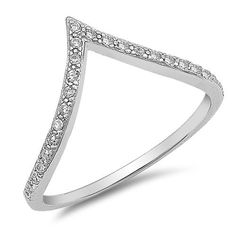 White CZ High Point V Shape Chevron Ring 925 Sterling Silver Band Sizes 4-10 NEW #SynergyTrading #VShapeChevron