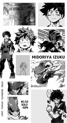 an image of some anime characters in black and white with the caption midoriya izuku