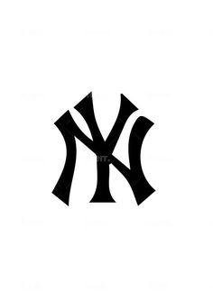 the new york yankees logo is shown in black and white on a white background,