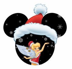 a cartoon mouse with a santa hat on it's head and a tinkerbell