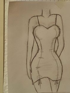 a pencil drawing of a woman's body in a short dress with her hands on her hips