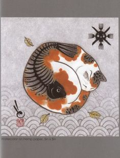 an orange and white fish sitting on top of a wave covered ocean floor next to a clock