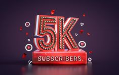 a red sign that says 5k subscribers surrounded by confetti and streamers