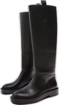 Black Knee-high Riding Boots For Fall, Classic Black Knee-high Riding Boots, Black Knee-high Boots For Office, Black Knee-high Boots With Round Toe For Riding, Faux Leather Boots With Flat Heel For Office, Office Boots With Flat Heel In Faux Leather, Office Faux Leather Boots With Flat Heel, Faux Leather Flat Heel Boots For Office, Black Knee-high Boots With Wide Calf And Flat Heel