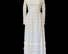 1900s Fine White Cotton and Lace Lawn Dress - Etsy White Fitted Dress With Lace Cuffs, Classic Fitted White Victorian Dress, White Fitted Classic Victorian Dress, White Fitted Lace Dress With Lace Collar, Fitted White Lace Dress With Lace Collar, Fitted Lace Dress With Ruffles For Daywear, White Victorian Dress With Lace Trim For Spring, White Fitted Victorian Dress For Formal Occasions, White Elegant Fitted Victorian Dress