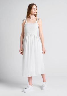 Cloud Drifting Midi Dress | ModCloth Modcloth Wedding Dress, Outfits 60s, Vintage Style Swimwear, Cottagecore Vibes, Casual Dresses Plus Size, Dobby Fabric, Midi Dress Plus Size, New Years Eve Dresses, White Midi