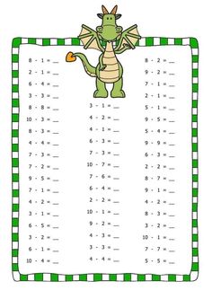 a printable worksheet with numbers and an image of a dragon on it