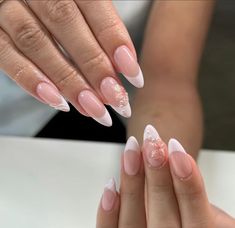 French Tips With Pink Design, Soft Pink French Tip Nails, French Manicure With Flowers, Flower French Tip Nails, Pink French Tip Nails, Pink Flower Nails, Pink French Tip, Viral Aesthetic, Nail Appointment