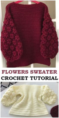 crochet sweater pattern for babies and toddlers with text overlay that says flowers sweater crochet