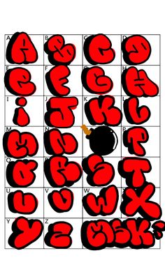 the letters and numbers are drawn in red ink on a white grid with black dots