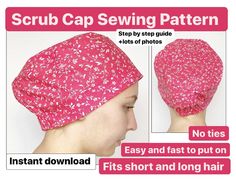 the instructions on how to sew a scrub cap for women and girls in pink