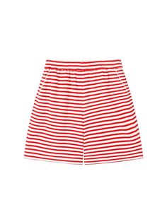 Details: Red and white striped element shorts Loose and straight fit Elasticated waistband design Side pockets Materials & Care: Cotton 84.5 % Polyester 13.4 % Spandex 2.1% Hand wash | Dry clean Do not bleach Size & Fit: Model is 5'7", Bust 32, Waist 24, Hips 35, wearing a size S Item #: LN1PA49 Spring Bottoms With Contrast Stripes, Short Bottoms With Contrast Stripes For Spring, Red Bermuda Bottoms For Summer, Sporty Summer Bottoms With Striped Hem, Sporty Striped Hem Bottoms For Summer, Cotton Bottoms With Contrast Stripes In Short Length, White Bottoms With Striped Hem For Summer, White Cotton Shorts With Contrast Stripes, White Shorts With Contrast Stripes For Summer