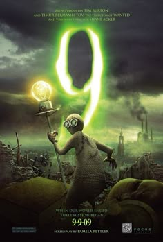 a movie poster for the film q with an evil looking character holding a light bulb