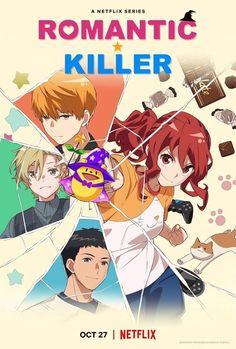 the poster for romantic killer, featuring two young people with red hair and orange eyes