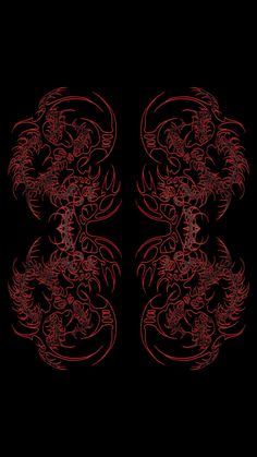 an abstract red dragon design on a black background