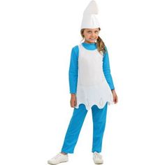 The Girl's Smurfette costume is modeled after the beloved female Smurf. This loveable character is being voiced by Katy Perry in the 2010 Smurfs movie. The Girl's Smurfette costume features a top, pants, and hat that are adorable versions of Smurfette's character. It's also a chance to bring back some memories of the Smurfs you loved so much when you were a kid. To make this costume deluxe you can add the Smurf Blue Make up, sold separately. Size: M.  Color: Multicolor. Smurfette Hat, Smurfette Halloween Costume, Smurfette Costume, Smurfette Costumes, Smurf Costume, Cartoon Halloween Costumes, The Smurfs 2, Girls Fancy Dress, The Smurfs