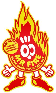 an image of a fire sticker on the side of a white background with red and yellow flames